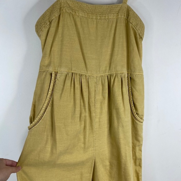 Anthropologie Postmark Linen Jumpsuit M Slouchy Mustard Yellow Pockets Cottage - Picture 7 of 15